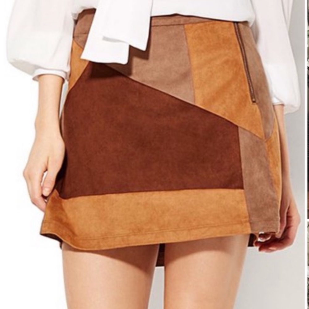 NWT Boho Western New York & Company Colorblock Suede Skirt  Festival Size 2